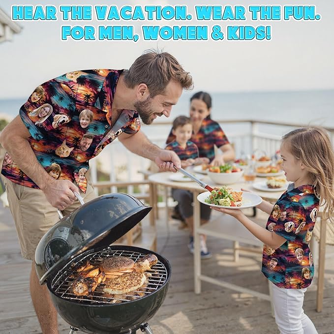 Custom Hawaiian Shirt with Face Photo Picture for Men Women Kids Youth Adult, Tropical Personalized Hawaiian Shirts Gift
