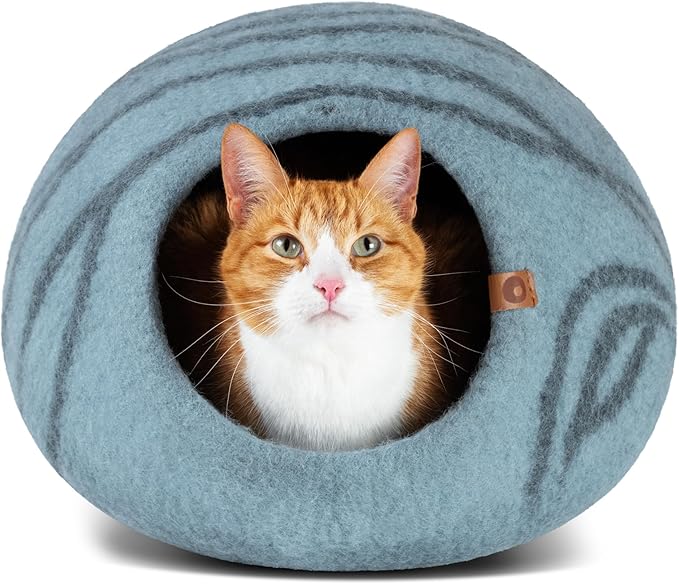 MEOWFIA Cat Cave – Premium Felt Cat Bed for Indoor Cats, Handmade Merino Wool (Aquamarine, Medium)