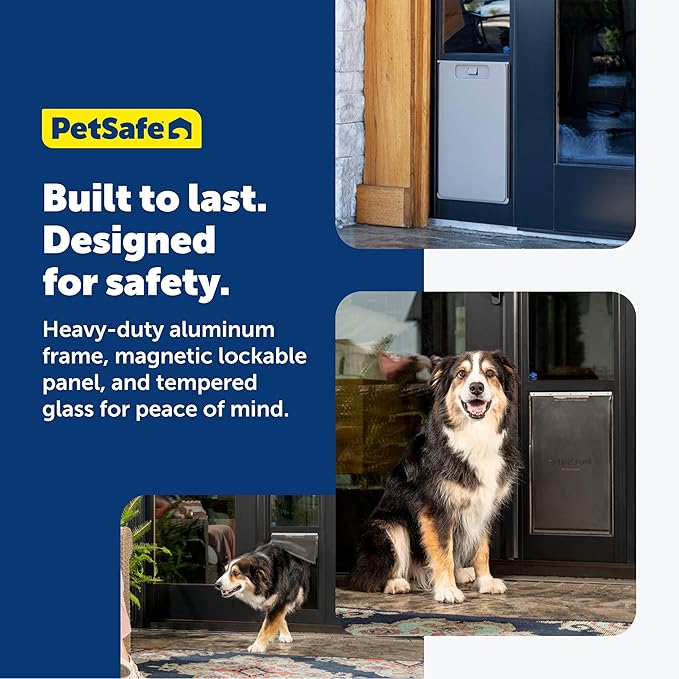 PetSafe Sliding Glass Pet Door - No-Cut DIY Install Doggy Door for Renters - Aluminum Frame - Adjustable Height 75 7/8" to 80 11/16" - Ideal for Large Dogs Up to 100 lb - Bronze