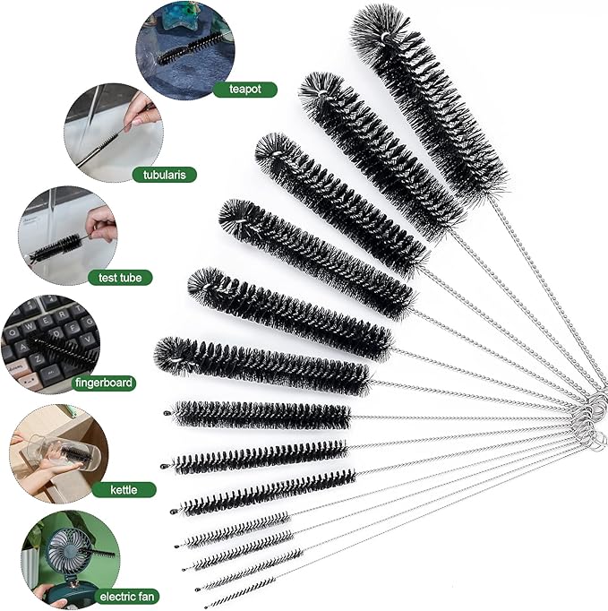 CiaraQ Bottle Cleaning Brushes, 8 Inch Nylon Tube Brush Set, Cleaner for Narrow Neck Bottles Cups with Hook, Set of 13pcs