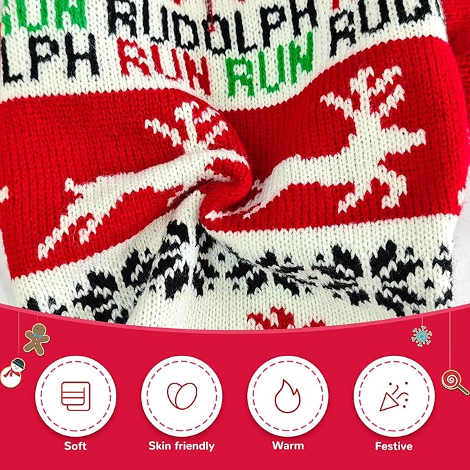 Dog Christmas Sweater Xmas Pet Clothes Cute Reindeer Christmas Dog Costume Outfits Holiday Knitwear Puppy Cat Jumpers New Year Gifts for Small Medium Large Dogs(Red Runing Deer,XL)