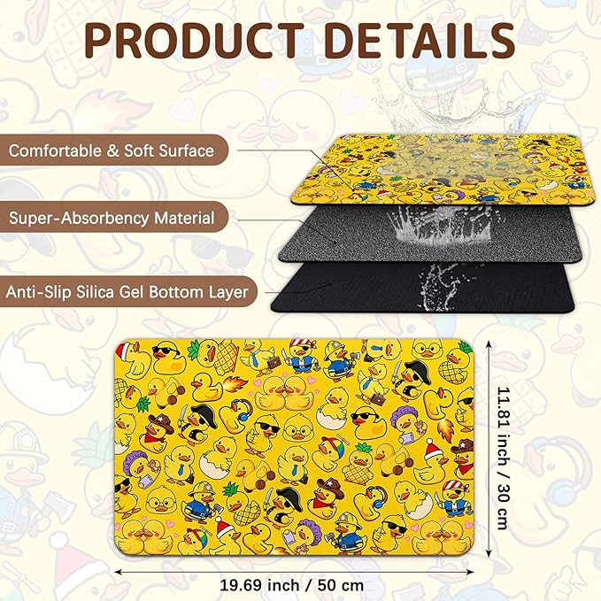 Dog Food Mat for Bowls, Absorbent Quick Dry Dog Cat Mats for Food and Water, Non-Slip Backing Pet Mat Pet Supplies - Duck Pattern