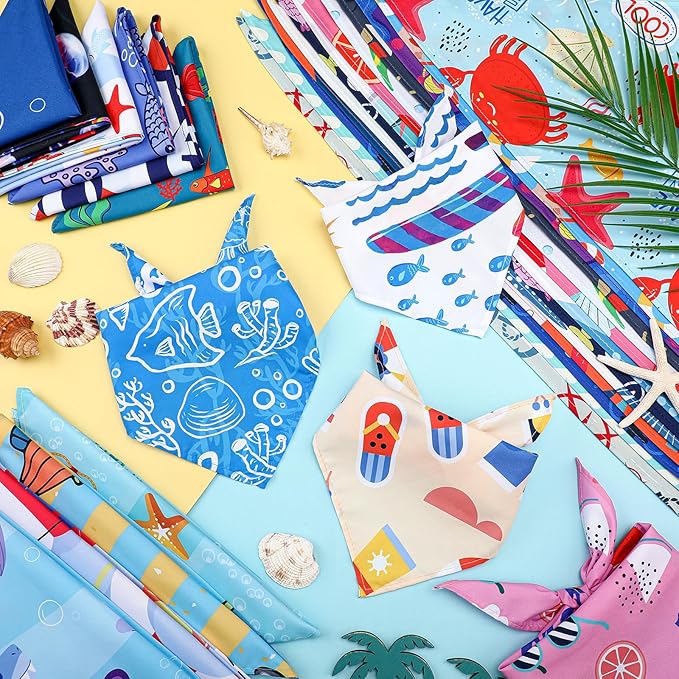 150 Pcs Ocean Dog Bandanas Bulk Summer Pet Bibs Triangle Ocean Themed Pet Scarf Bandanas for Medium Large Dogs Birthday Summer Beach Costume Decoration
