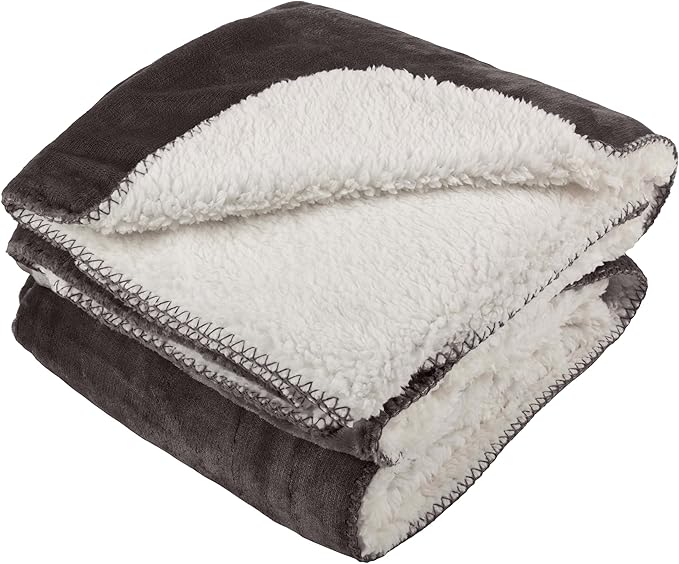 PETMAKER Dog Blanket - 60x70in Reversible Sherpa Blanket - Throw Blankets for Bed, Couch, or Car - Machine Washable Puppy Essentials (Charcoal)
