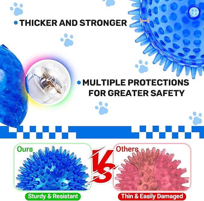 6 Pack 2.5" Light Up Squeaky Dog Balls, Spiky Dog Toy Balls for Puppy Small,Medium Dogs