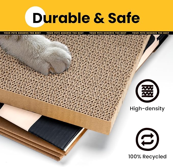 Cardboard Cat House with Scratch Pad & Catnip, Cat Play Scratching House for Indoor Hideaway Furniture, Heavy Duty Sturdy Cardboard Scratcher, Easy to Assemble Birthday Gift, Large