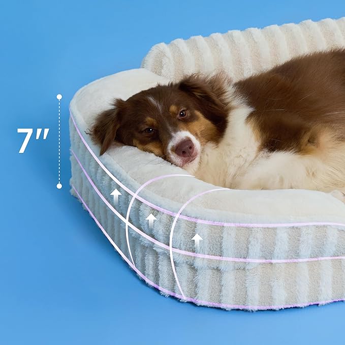 LE SURE Cute L-Plus Dog Beds, Orthopedic Waterproof Large Pet Bed with Sides, High Back Non-Slip Bottom and Egg-Crate Foam Dog Couch Sofa with Washable Removable Cover, Beige