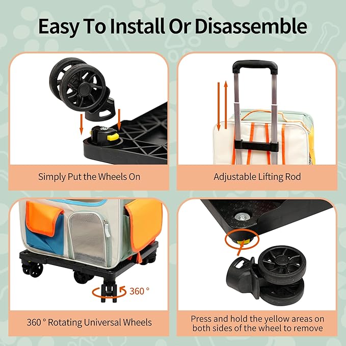 Cat Carrier with Wheels Airline Approved,Removable Pet Carrier Outdoor on Wheels Portable Cat Carrier Bag for Puppy and Kitten Travell Moving or Going Out