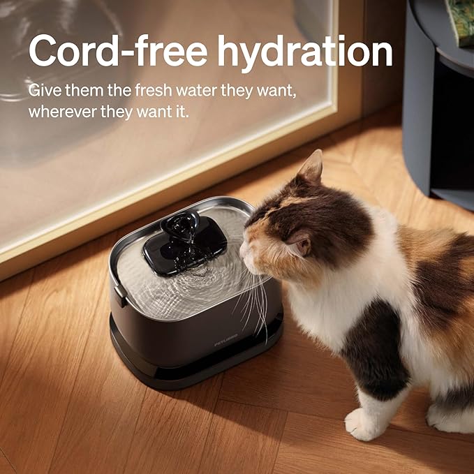 PETLIBRO Cat Water Fountain, Cordless Pet Water Fountain Battery Operated, 2.5L/84oz Dockstream Water Fountains for Cats Indoor, Cat Fountain with Stainless Steel Tray, Easy to Clean BPA-Free