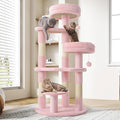 Allewie 55.5 in Cat Tree for Indoor Kitties/Soft Plush Perches/Multi-Level Cat Tower/Sisal Scratching Posts/Crescent Plates/Round Jumping Board/Hanging Ball/Pet Activity Center/Pink