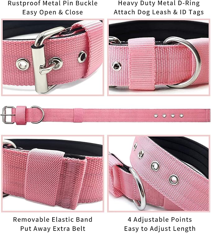 Heavy Duty Tactical Dog Collar - 1.5" Width Military Durable Thick Nylon with Adjustable Metal D Ring & Buckle Working Training K9 Collar for Medium Large Dogs (XL(23"-26"), Pink)