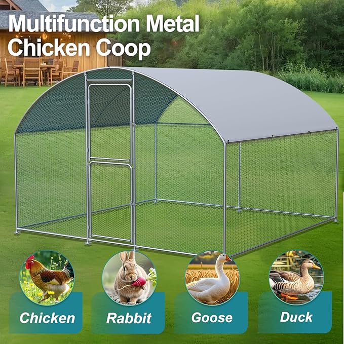 Large Chicken Coop, Chicken Coops for 10 Chickens, Chicken Runs for Yard with Water Poof & UV Resistance Cover, Dome Roof Chicken Coop Run with Double Lockable Doors for Outdoor Backyard