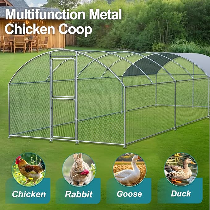 Large Chicken Coop, Chicken Coops for 30 Chickens, Chicken Runs for Yard with Water Poof & UV Resistance Cover, Dome Roof Chicken Coop Run with Double Lockable Doors for Outdoor Backyard