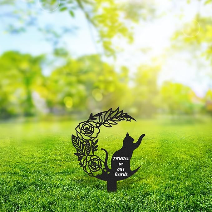 Pet Grave Markers Cat, Metal Memorial Plaques for Outdoors Garden Yard, Pet Grave Marker Decor Gifts Graveyard Remembrance Graveside Burial Stake for Pet Owner
