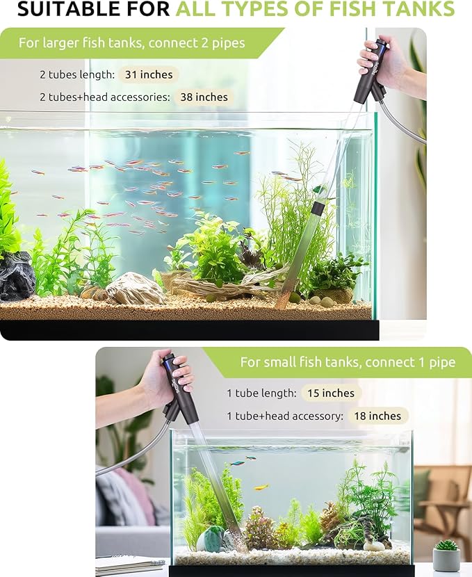 SEAOURA Aquarium Vacuum Gravel Cleaner Adjustable, Aquariums Siphon Fish Tank Cleaner, Manual Python Water Changer with Air Push Button, Fishtank Vacuums Cleaning Kit for Suck Manure Wash Sand