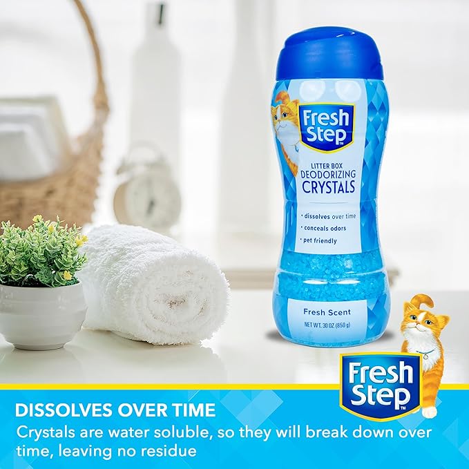 Fresh Step Cat Litter Crystals Deodorizer, Non Toxic Odor Neutralizing Crystals for Litter Boxes that Help Control Smells and Keep Home Areas Fresh, Fresh Scent, 30 Ounce