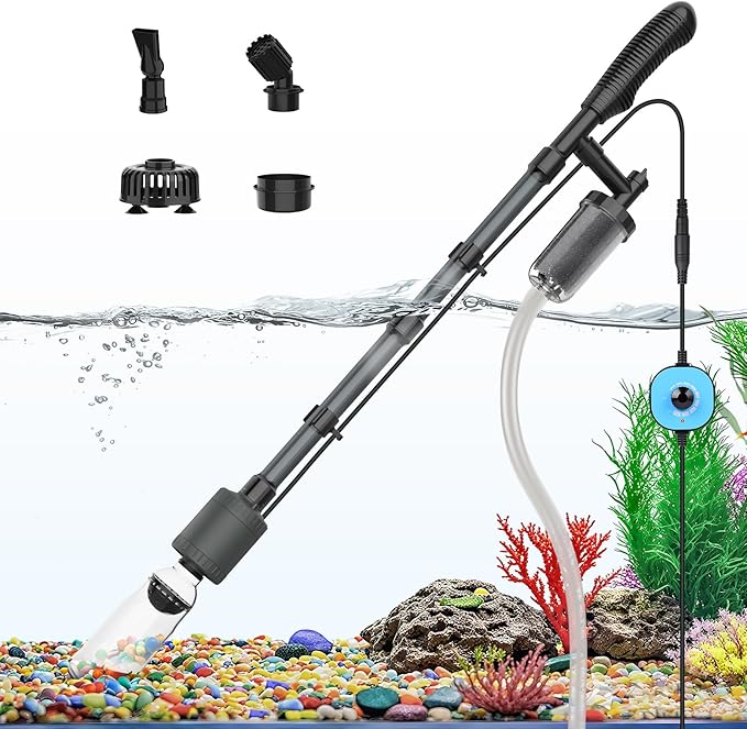 fishkeeper Aquarium Vacuum Gravel Cleaner, 25W 6 in 1 Multifunction Fish Tank Cleaner Kit for Automatic Water Change, Wash Sand, Water Circulation Infinitely Adjustable Flow Fish Tank Cleaner Vacuum