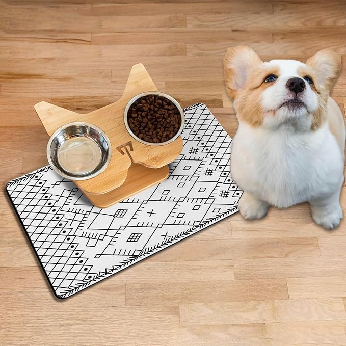 Absorbent Pet Dog Bowl Mat for Food and Water, Pet Cat Food Feeding Mat with Non Slip Rubber Backing, Dog Food Mats for Floors Waterproof, 16"x24"