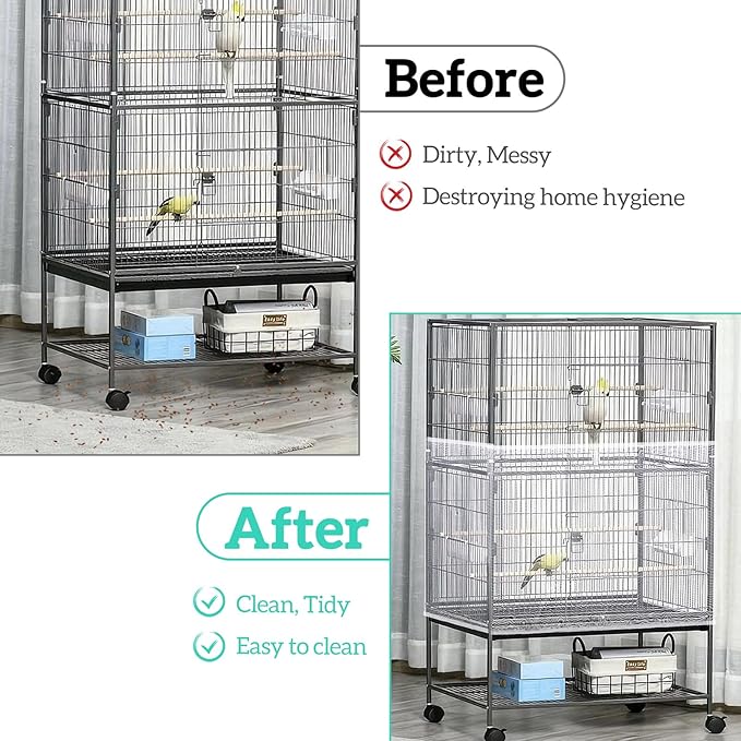 2 Pcs Bird Cage Cover Universal Bird Cage Seed Catcher, Breathable Nylon Mesh Net Cover Adjustable Soft Airy Cages Net Stretchy Skirt for Round Square Cages