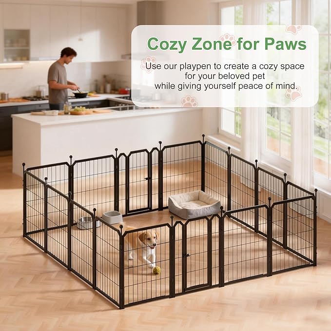 Dog Playpen for Indoor & Outdoor, 24 inch 8 Panels Metal Puppy Playpen for Puppies/Small Dogs, Portable Pet Fence for Yard, Camping, Travelling, Black