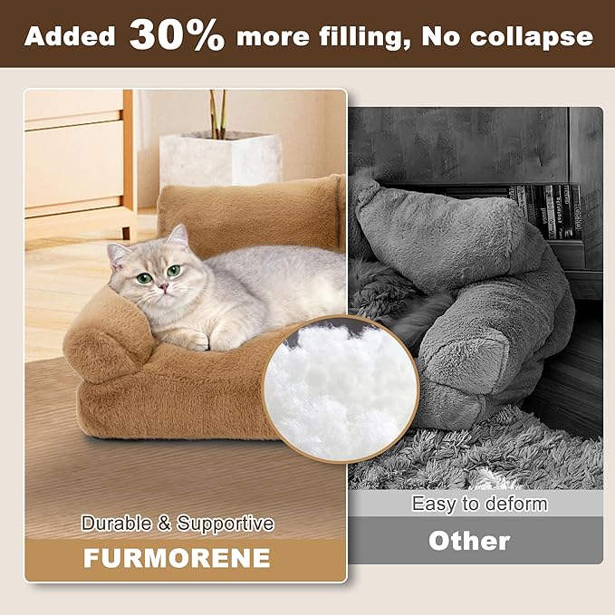 Cat Beds for Indoor Cats, Cat Couch Bed, Cute Cats Sofas for Pets, Small Dog Sofas & Chairs with Removable Washable Cover, Plush Soft Pet Furniture for 10lbs Small Dogs & Cats(Brown)