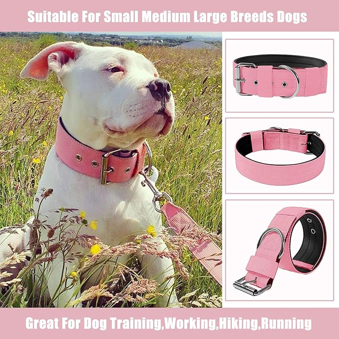 Heavy Duty Tactical Dog Collar - 1.5" Width Military Durable Thick Nylon with Adjustable Metal D Ring & Buckle Working Training K9 Collar for Medium Large Dogs (S(14"-17"), Pink)