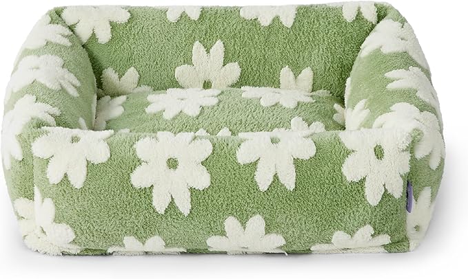 LE SURE Cute Dog Bed for Small Dogs - Washable Puppy Beds,Cozy Rectangle Orthopedic Pet Sofa with Jacquard Shaggy Plush & Anti Slip Bottom,25x21x7inches