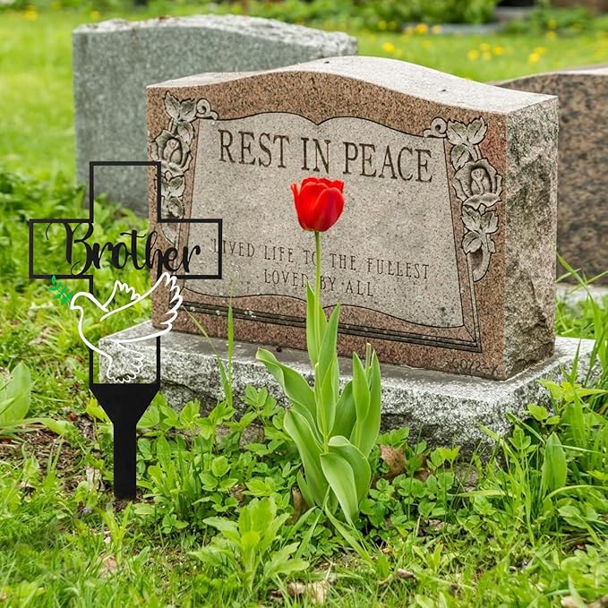 BUoonyer Garden Stake Graves Cemetery Decorations, Brother Metal Memorial Grave Markers, Cross Graveyard Commemorative Plaque for Boy, Dove Remembrance Sympathy Graveside Decor Sign for Outdoor Yard