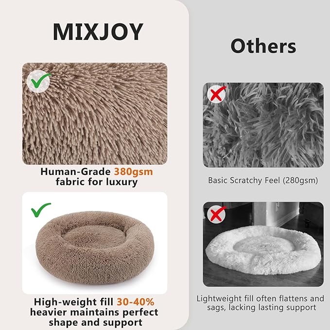 MIXJOY Orthopedic Dog Bed Comfortable Donut Cuddler Round Dog Bed Ultra Soft Washable Dog and Cat Cushion Bed (20''/23''/30''/36'') (36''x36'', Brown)