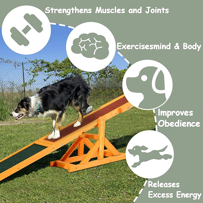 71" Dog Agility Seesaw Outdoor for Training and Exercise, Wooden Agility Dog Training Platform Equipment - Dog Obstacle Course Backyard Run Game Toy (Natural)