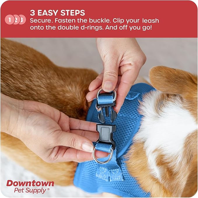 Downtown Pet Supply Step in Dog Harness for Small Dogs No Pull, Medium, Cobalt - Adjustable, Reflective Trim, Padded Mesh Fabric, Buckle Strap Harness for Dogs