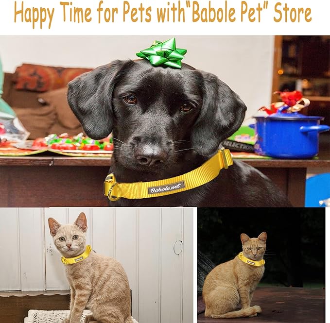 Nylon Dog Collar - Adjustable Yellow Soft Webbing Dog Collars for Small Medium Large Dogs Boy Girl Puppy Collar with Safety Metal Buckle M