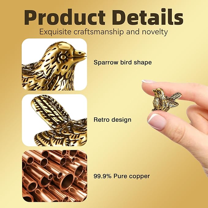 6 Pcs Copper Bath Disks Ornaments Mini Bird Shape, Retro Copper Birdbath Purification Cleaner, Fit for Outdoor Birdbaths, Bowls