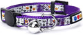 Pawtitas Glow in The Dark Cat Collar with Breakaway Safety Buckle & Bell Adjustable Kitten Collar, Halloween Purple