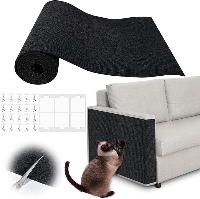 Cat Scratch Furniture Protector - 158" x 17" Trimmable Self-Adhesive Cats Claws Scratch Pads, DIY Cat Climbing Couch Protector for Scratch Post Cat Tree Replacement Indoor (Black)