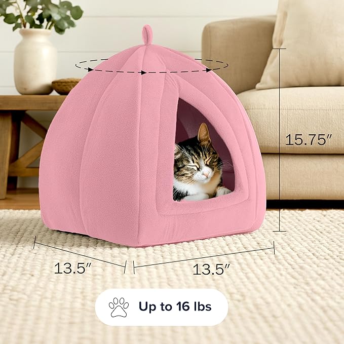 Cat House Indoor Cat Bed with Removable Foam Cushion, Plush Cat Tent Bed for Small Pets, Comfortable Cozy Hideaway for Cats, Kittens, Rabbits, Guinea Pigs, Ferrets, Hedgehogs, by PETMAKER