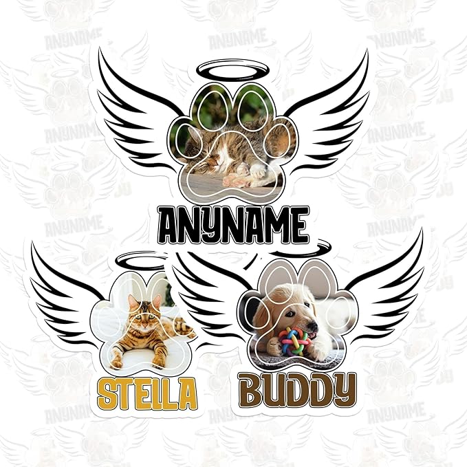 Custom Pet Memorial Paw Name Sticker Personalized Text Photo Rememberance Decal Waterproof Die Cut Vinyl & Transparent DTF Decal for Water Bottle Laptop Car Helmet Gifts for Men Women