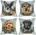 Fahrendom Winter Dogs Decorative Throw Pillow Covers 18 x 18 Set of 4, Boston Terrier Labrador Goldendoodle Porch Outdoor Pillowcase Pet Owner Lover Gifts, Christmas Sofa Couch Cushion Case Home Decor
