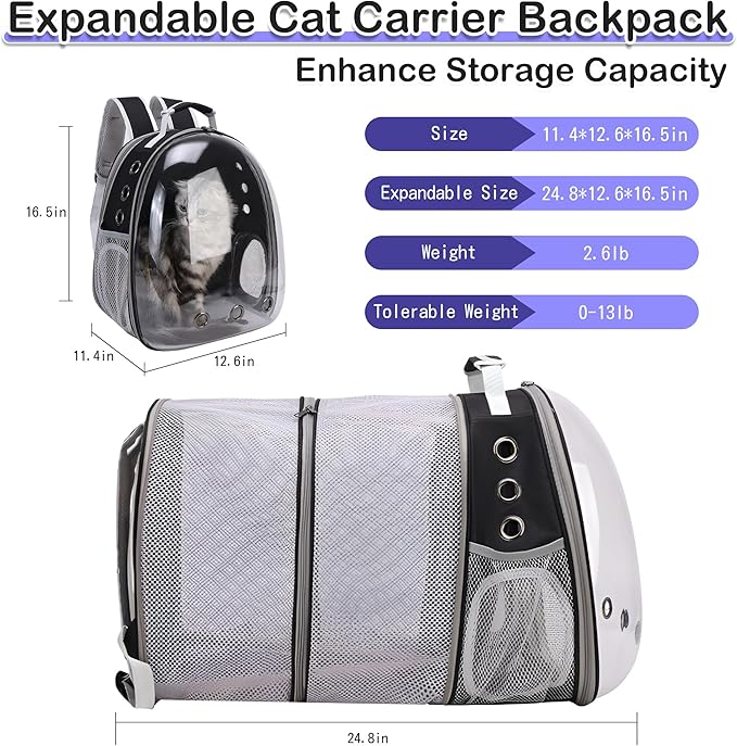 Expandable Cat Backpack Carrier Bubble for Large Cats 20 lbs, Airline Approved Pet Carrier Backpack for Small Dogs Kitten