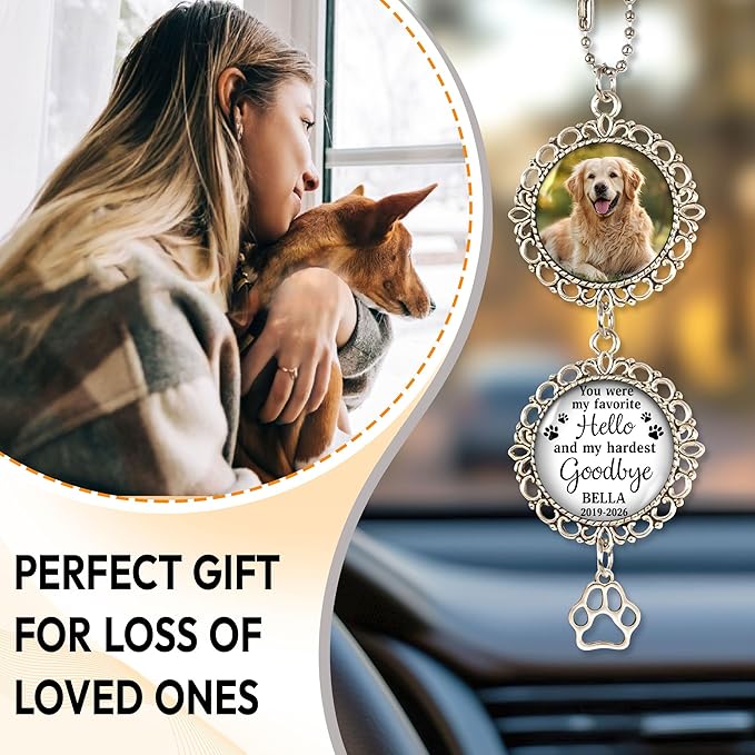 Hyturtle Personalized Pet Memorial Car Hanging Ornament - Custom Photo Pet Memorial Gifts Rearview Mirror Hanging Accessories -Dog Remembrance Gifts - Loss of Dog Sympathy Gift