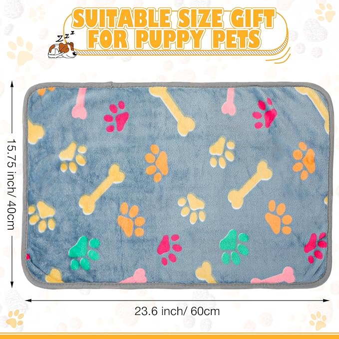 Chumia 18 Pcs Fleece Pet Blanket Soft Warm Sleep Mat Fluffy Cute Puppy Supplies Paw Bone Star Elephant Dot Heart Print Design Bed Blankets for Dog Cat Kitten Animals(23 x 16 Inch,Cute)