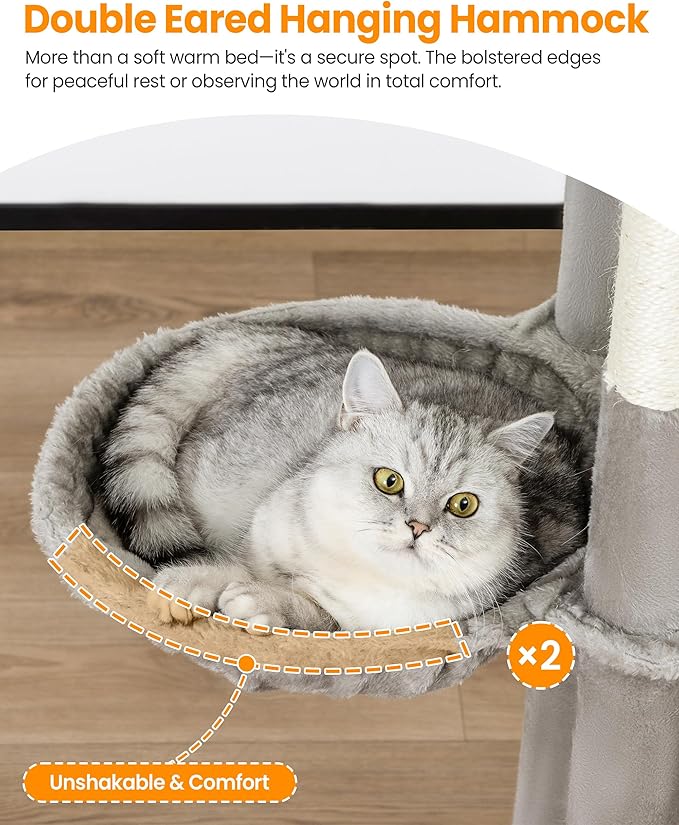 Extra Large Cat Tree, 84 Inch XXL Giant Cat Tower for Indoor Cats Large Adult 20lb+, Multi-Level Cat Climbing Condo with 5 Scratching Posts, 3 Wide Platform Perches, 2 Baskets, 2 Cat Caves, Light Grey