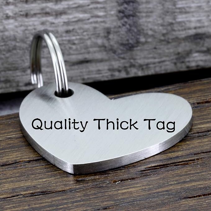 Ultra Joys Cat ID Tag Personalized Pet Tags, Durable Stainless Steel Small Pet Mini Dog Cat Tag Lightweight -Heart Tag in Silver