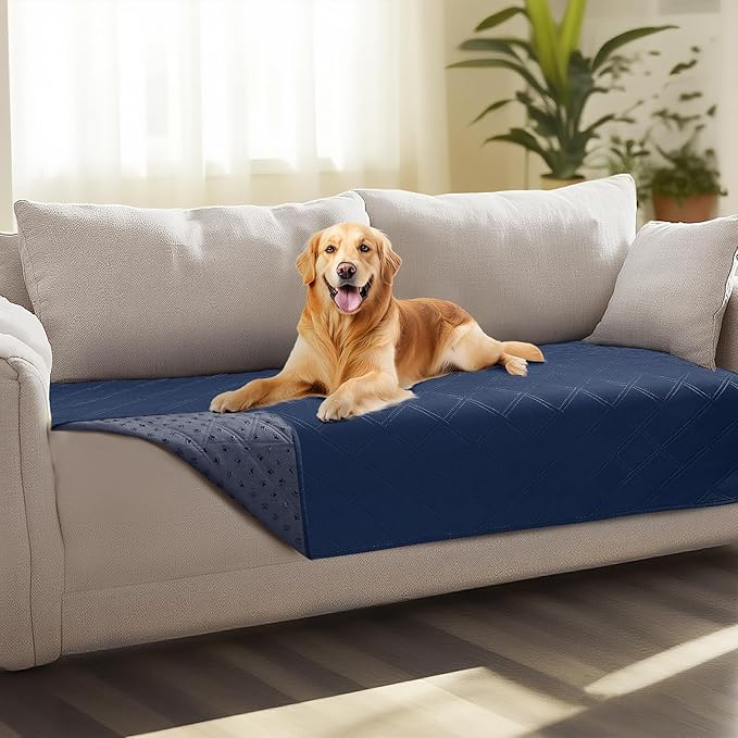 Luciphia 100% Waterproof Couch Cover Blanket for Dogs Anti-Slip Pet Couch Protector Sofa Mat Puppy Cat Blanket with Non-Slip Bottom, Navy Blue, 30x70 Inch