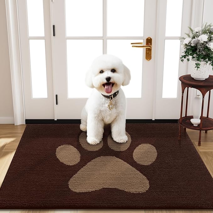 Buganda Dog Door Mat for Muddy Paws, Absorbent Dirt Trapper Non Slip Indoor Doormats, Washable Low-Profile Mat for Mud Dogs, Entryway Carpet for Inside Floor (40x32 Inches, Brown)