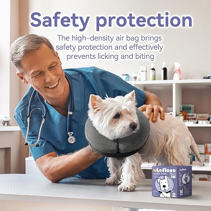 Soft Inflatable Dog Cone Collar Alternative After Surgery - Dog Neck Donut E Collar for Large Medium Small Dogs Cats Post Surgery - Recovery Collar to Stop Licking - Grey, M+