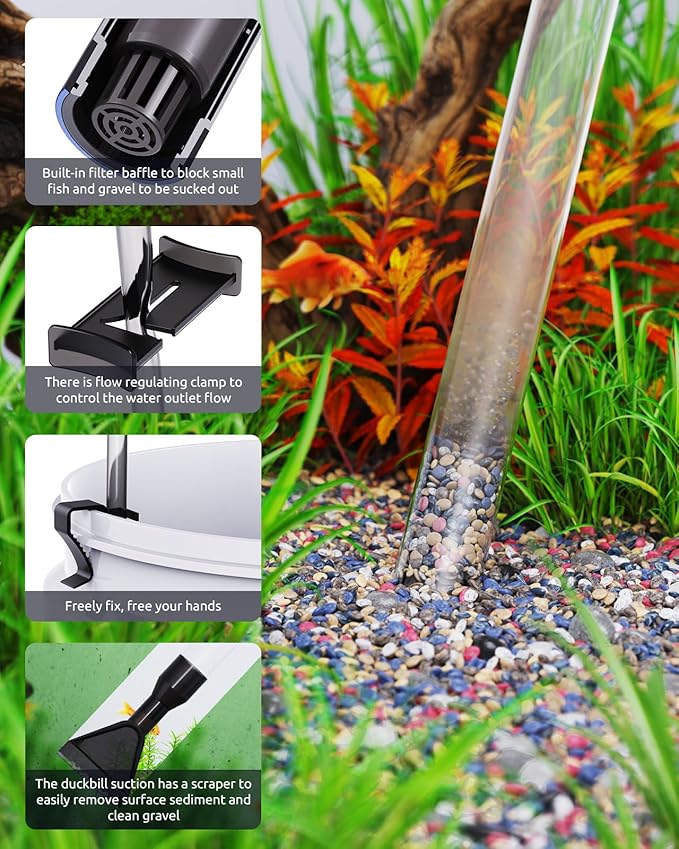 SEAOURA Aquarium Siphon Pump Gravel Cleaner, Fish Tank Vacuum Gravels Cleaning Kit, Manual Water Changer with Air Push Button, Aquariums Sand Clean Set, Hose for Suck Manure Wash Sand