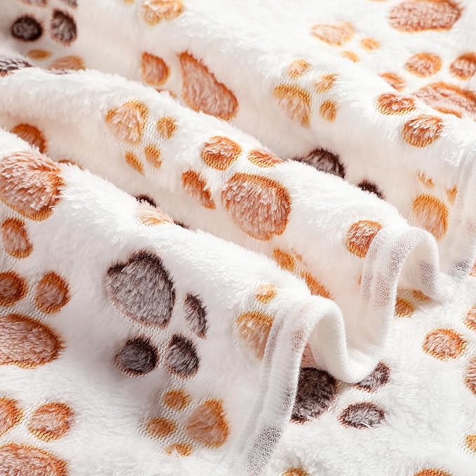 Tegeme 12 Pcs Pet Blankets Soft Fluffy Fleece Dog Cat Warm Paw Print Pattern Blankets Flannel Throw for Pets Dog Puppy Cat(30 x 20 Inch,White)