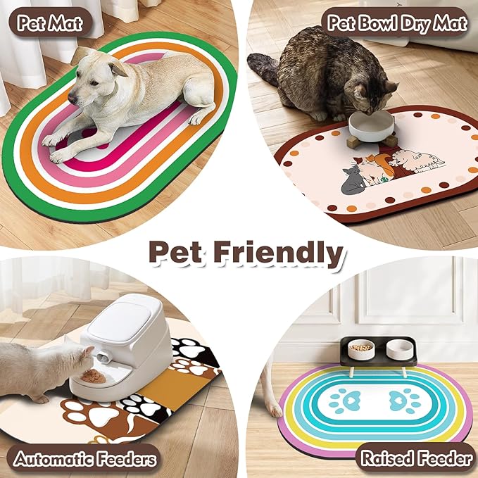 Cat Food Mat 24''x16'', Absorbent Cat Mats for Food and Water, Non-Slip Rubber Mat for Cats Bowls, Easy Store Pet Food Placemat, Mats for Under Cats Food Bowls, Fit with Kitchen, Living Room, Brown