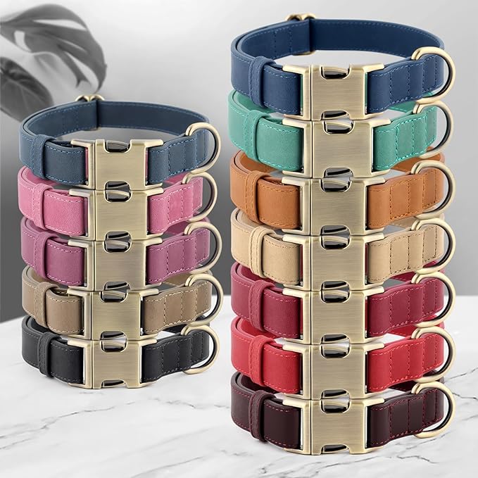 Plutus Pet Genuine Leather Dog Collar – Adjustable Pet Collar with Quick Release Metal Buckle, Soft Real Leather for Small Medium Large Dogs, Heavy Duty & Skin-Friendly (Burgundy, XS)